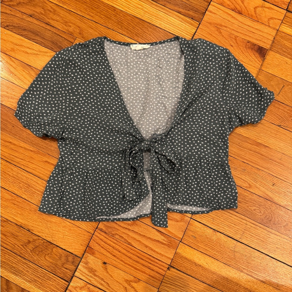 La Hearts Navy Tie-Front Blouse